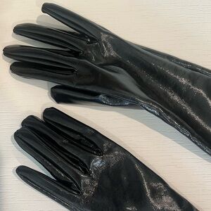 Faux Leather extra long polyurethane black shiny gloves